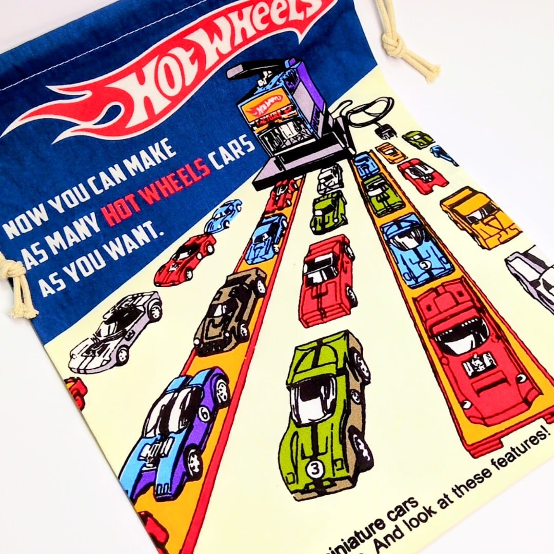 【 Hot Wheels ( ホットウィール ) 】ミニカー柄 / 巾着袋L / コットン巾着〚アメリカン雑貨 アメトイ〛