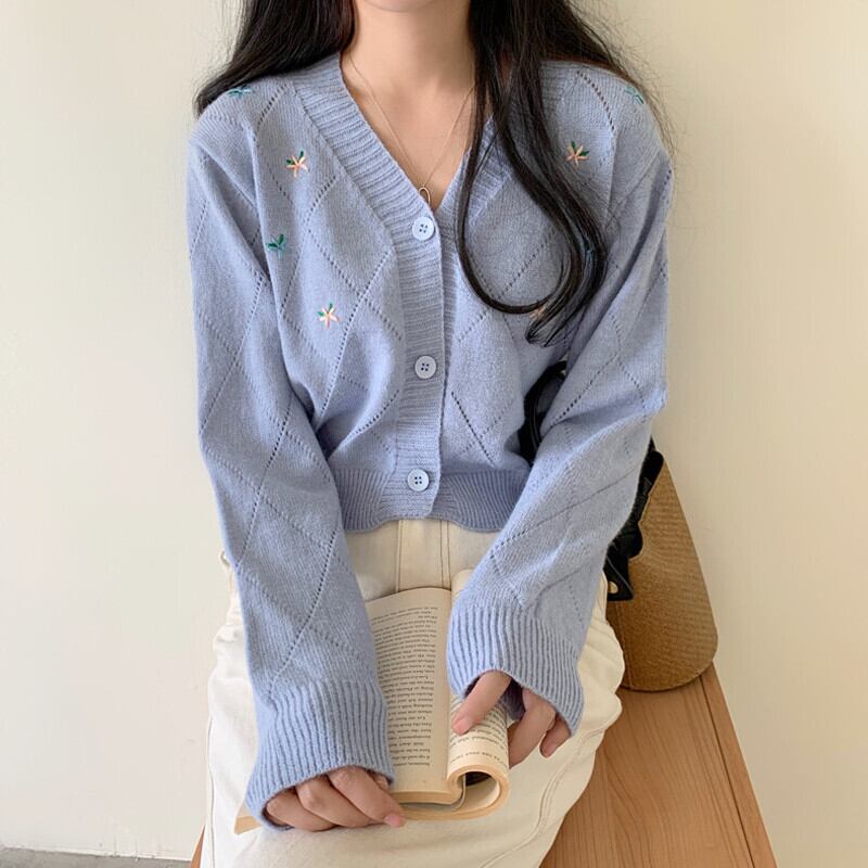 Vネックスタンダードニットカーディガンオータムスタイルショートトップス レトロ 大人ガーリー スウィート キュート カジュアル 秋物 ガールズファッション58270638822