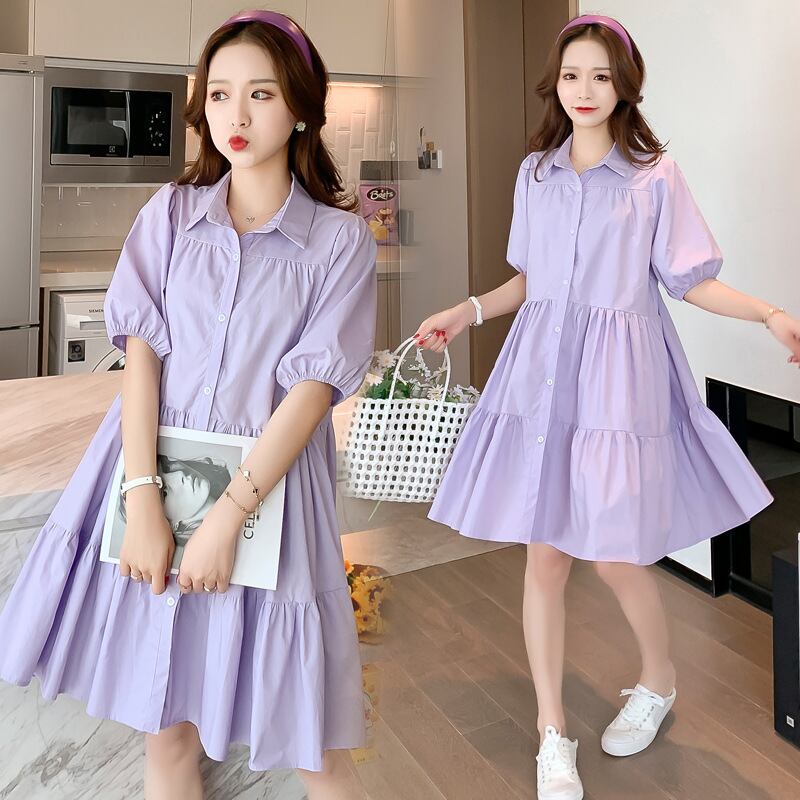 【新作】【送料無料】 マタニティウェア2020夏の新しい綿とリネンのステッチラペルルーズマタニティドレス、トレンディな母親の産後の看護ドレス-アリババ コットン サマー 夏物 expec244338563771