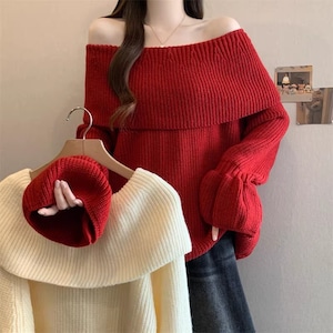 2色/オフショルリブニットトップス ・74218 2色/オフショルリブニットトップス ・74218