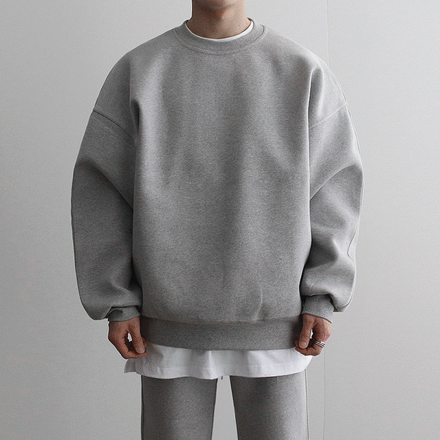 3 colors : Round Neck Basic Pull Over Sweat Shirt_M211104