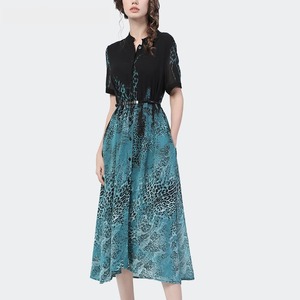 プリントシフォンワンピース　ミモレロング丈　G0154