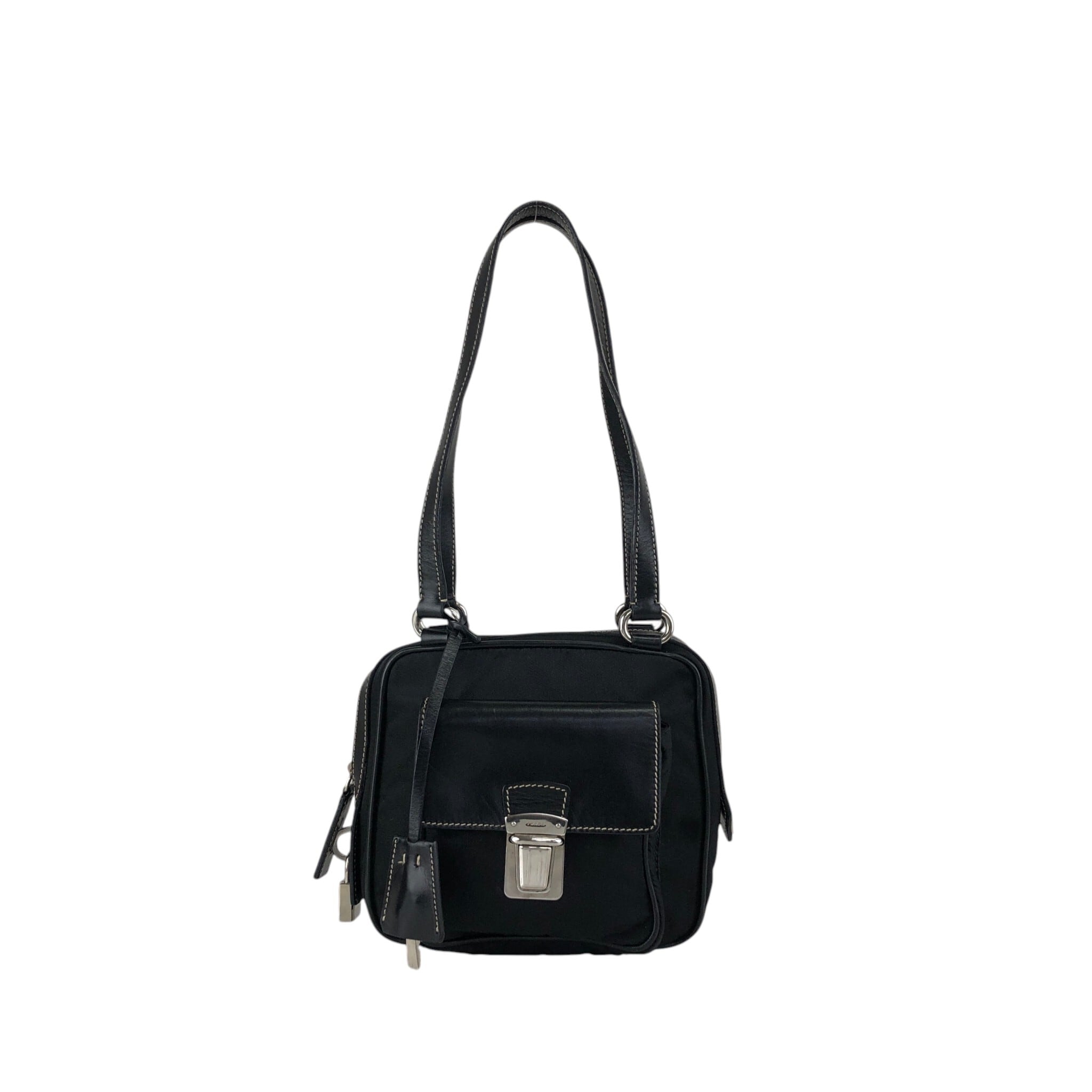 寺島さん対応 PRADA プラダ ハンドバッグ ブラック トライアングルロゴ ナイロン プッシュロック vintage ヴィンテージ オールド ntuyze