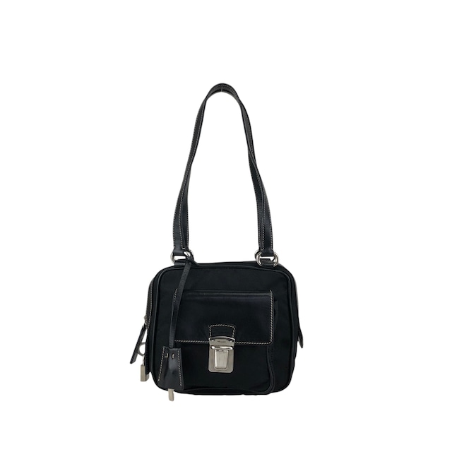 PRADA プラダ ハンドバッグ ブラック トライアングルロゴ ナイロン プッシュロック vintage ヴィンテージ オールド ntuyze