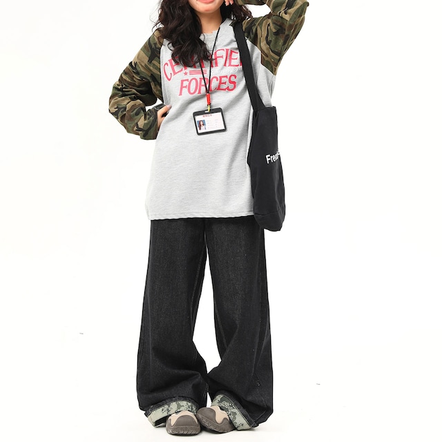 カモスリーブロゴラグランワッフルトップス R00694