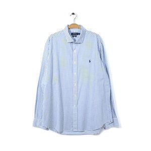 RALPH LAUREN ラルフローレン チェック柄 白青 ワイドスプレッドシャツ POLO 長袖シャツ XL @CA0991