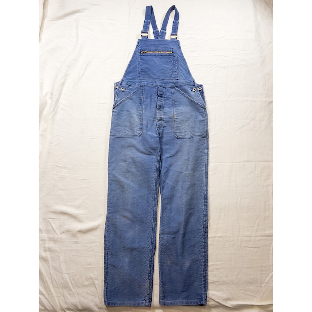 【1960s】"Le Mont St Michel" French Blue Faded Moleskin Overall
