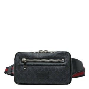 グッチ GGスプリーム ウエストバッグ ボディバッグ 474293 ブラック グレー PVC レザー レディース GUCCI 【中古】