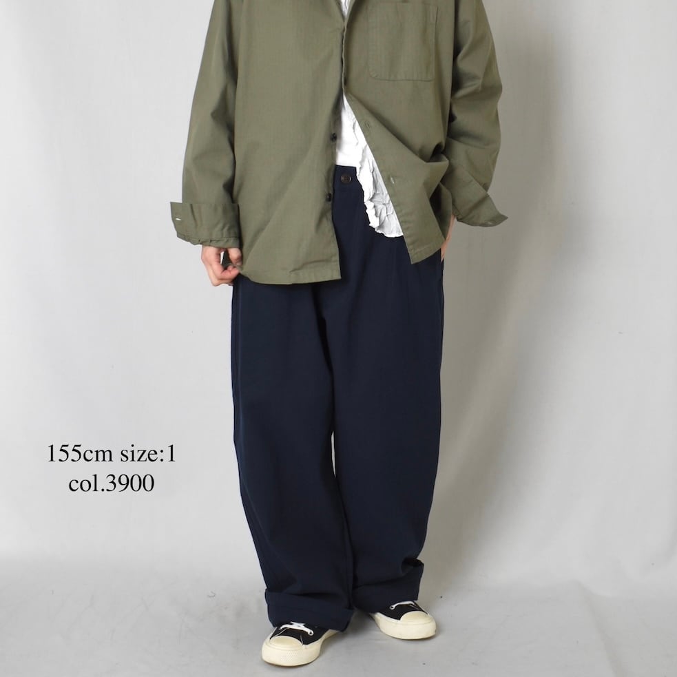 ARMEN 綿100%フランス製 ワンタックパンツ 1 ARMEN｜COTTON LINEN HERRINGBONE ONE TUCK PANTS-NAVY | robin ASO