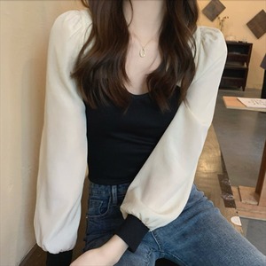 【送料無料】 ブラウス 長袖 無地 ラウンドネック シンプルデザイン カジュアル系 エレガント きれいめ 大人可愛い こなれ感 春 20代 30代 レディースファッション 可愛い 韓国 フェミニン ブラック グリーン バイカラーデザイン