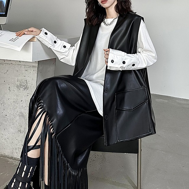 Pu leather vest C0175