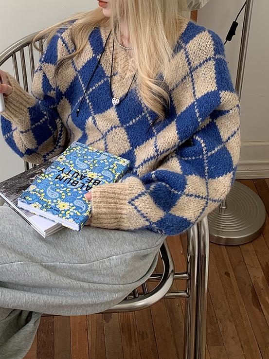 未使用品❗️ タイトリスト　ニットセーター　Vネック ブルー系　アーガイル柄 V-neck argyle knit（Vネックアーガイルニット）c-622 | konotoki