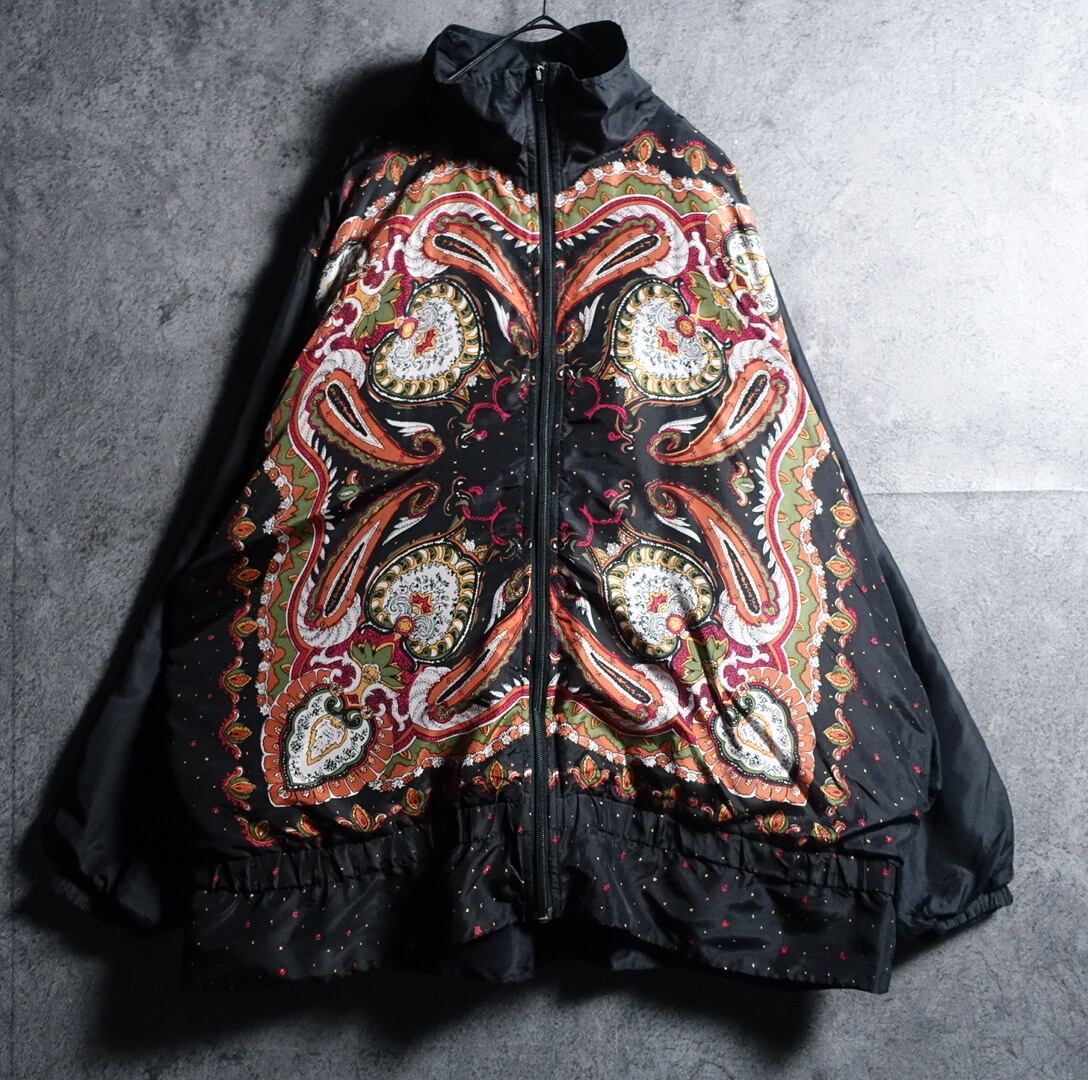 Black Scarf Pattern Desgin Silk Blouson