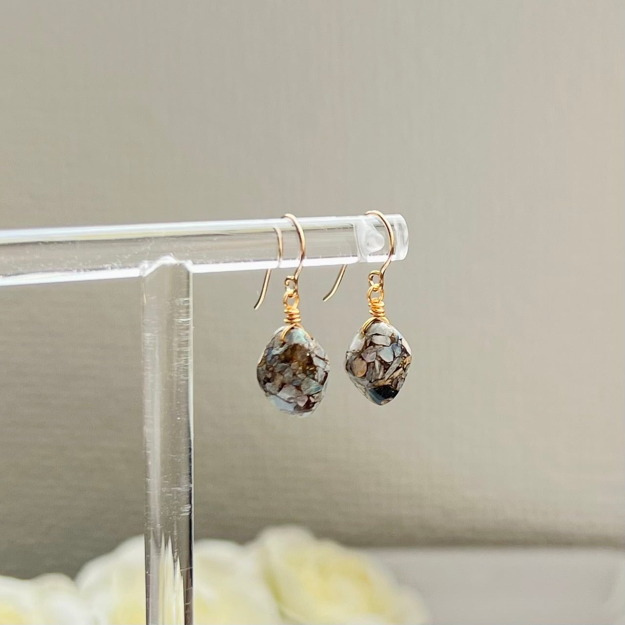 ミニサイズ 天然石ピアス コッパーオパール 14kgf pierced earrings