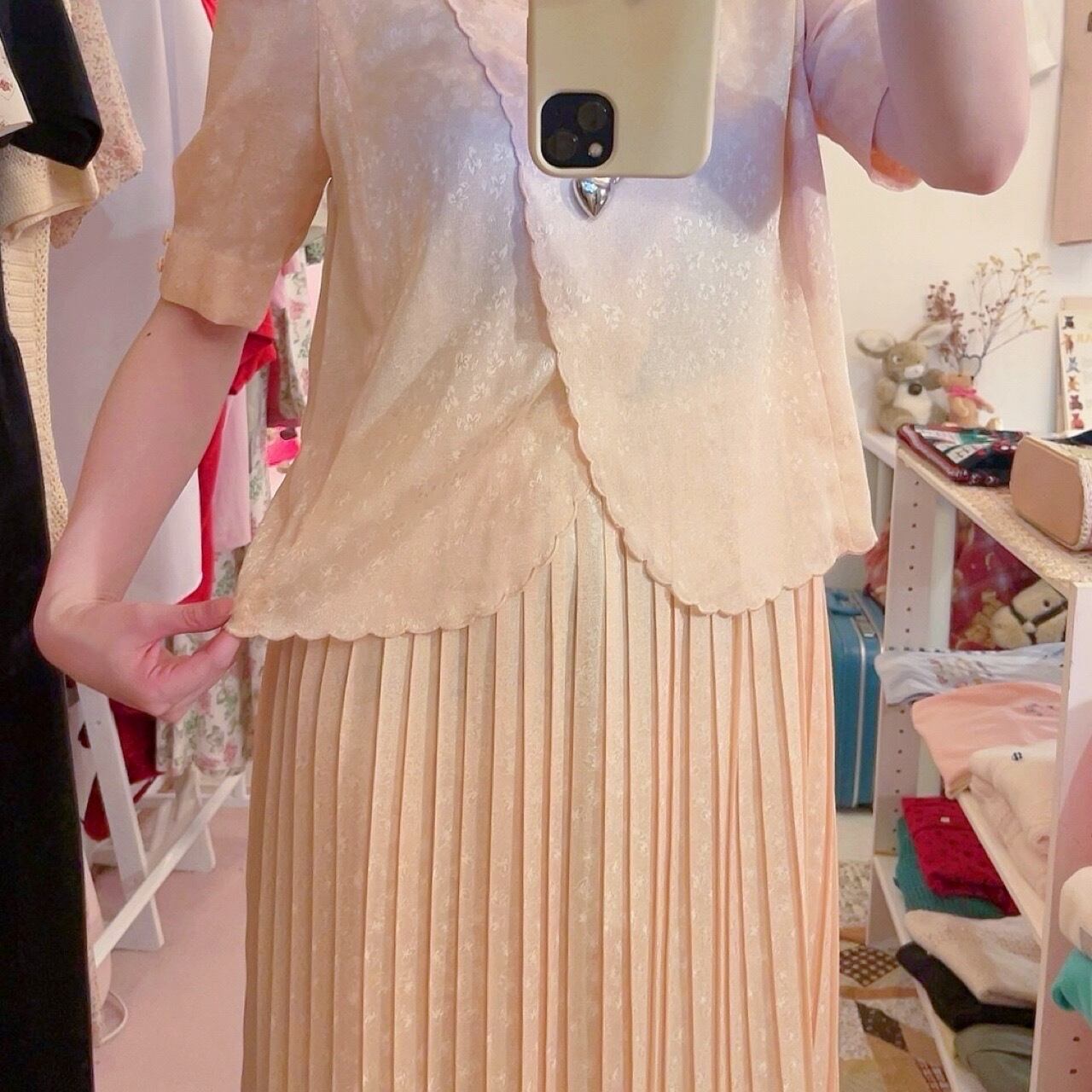 cream orange flower separate one-piece