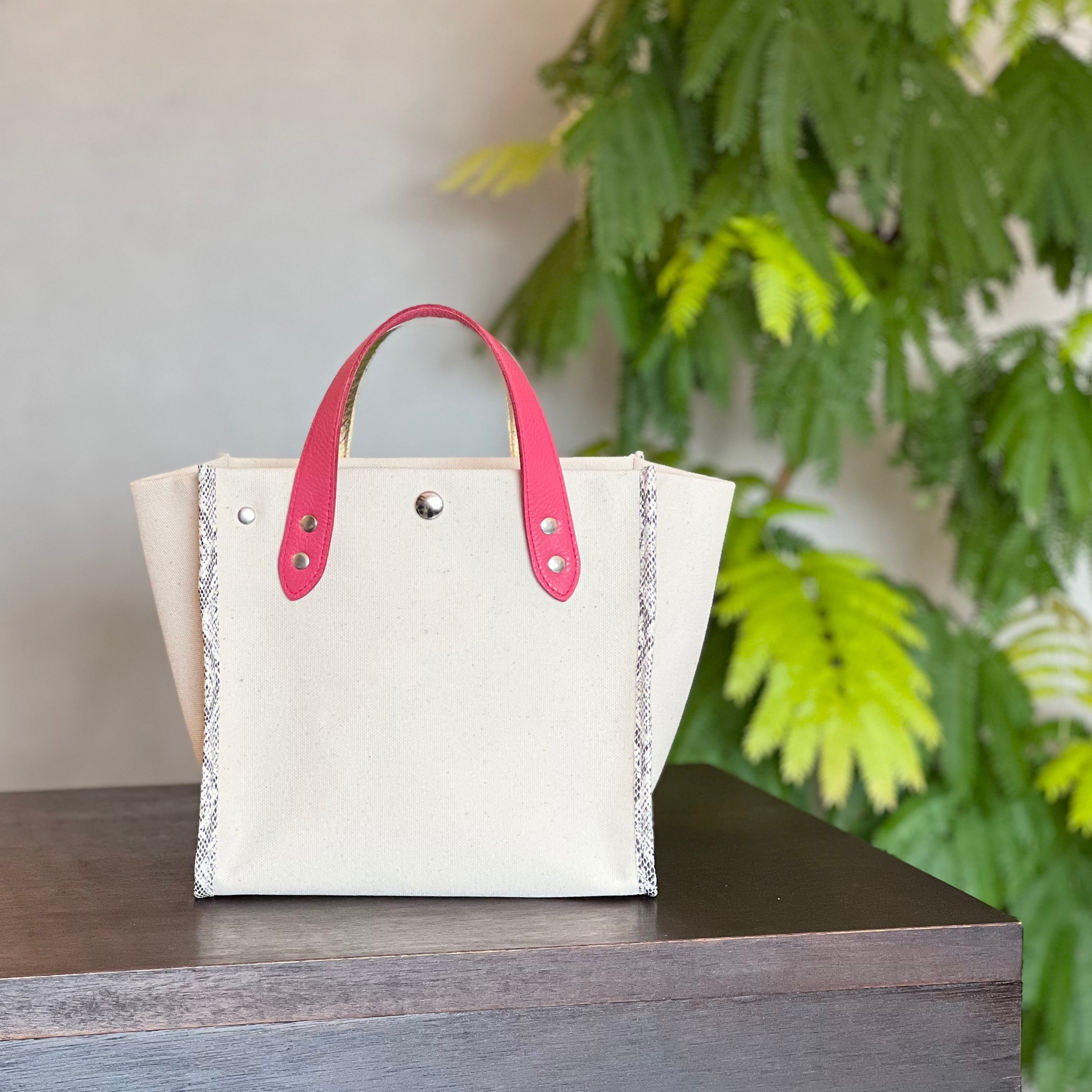 スクエアトートカスタマイズ］ 外巻きパイピング仕様 パイソン柄