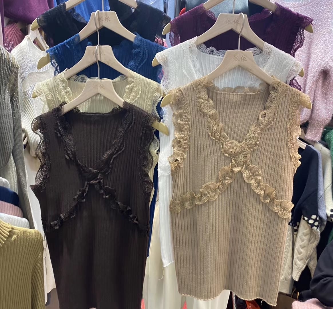 レースデザイン リブニットタンク  AJ−111-996