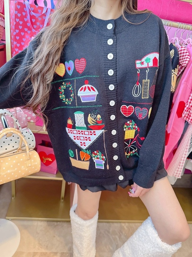 Black刺繍カーディガン♡韓国/レディースファッション/可愛い/カラフル/個性/羽織/派手/春/秋/冬（1-182)