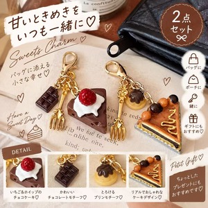 バッグチャーム 2点セット ケーキ チョコレート プリン スイーツ キーホルダー チャーム ミニチュア 食品サンプル風 バッグアクセサリー レディース かわいい おしゃれ プレゼント ギフト