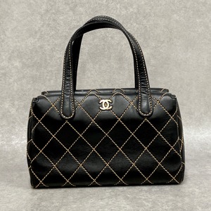 CHANEL シャネル ワイルドステッチ ボストンバッグ レザー ブラック 6番台 7097-202205