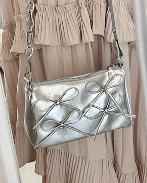 【more than cutie pie】ribbon silver shoulder bag