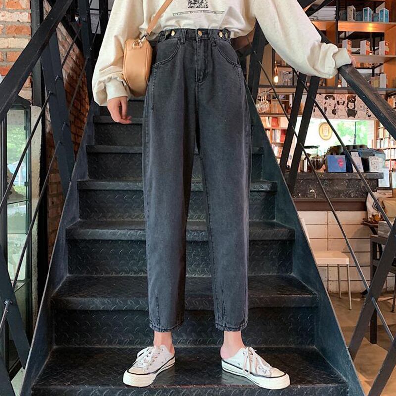 2020年新作ハイウエストジーンズレディースルーズストレートレッグパンツ春秋オールマッチ薄手の伸縮性ウエスト9点パンツトレンド 萌量不足51173515137