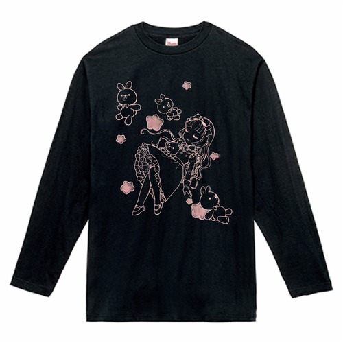 スリーピングロリィタちゃん長袖Tシャツ 線画 ブラック