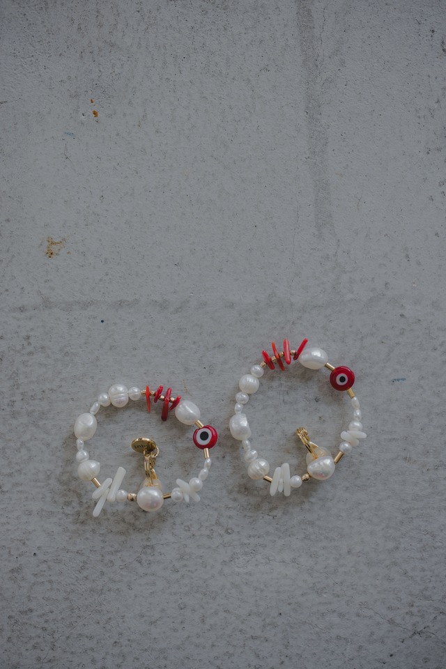coral hoop earring/pierce