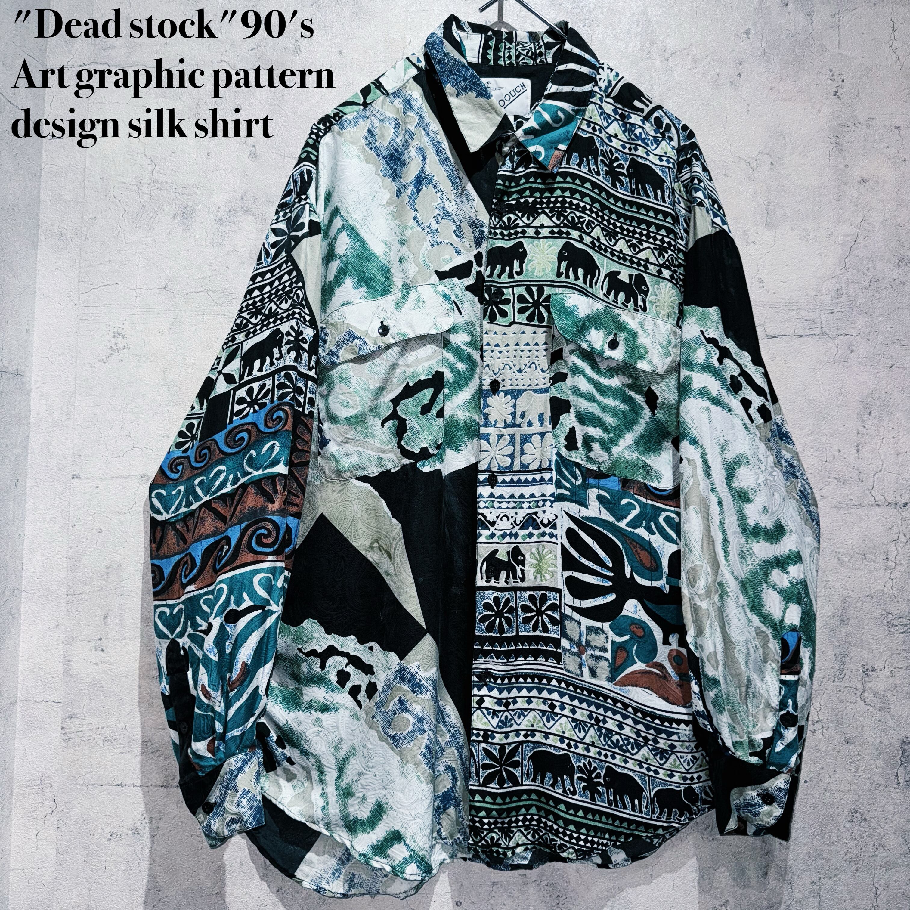 "Dead stock"90's Art graphic pattern design silk shirt