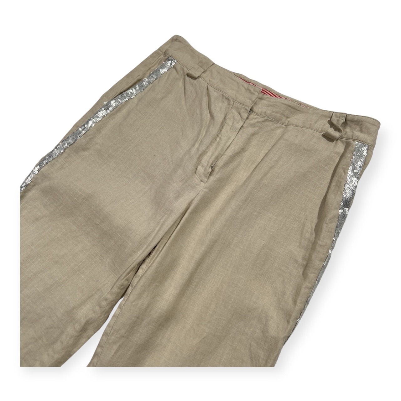 ZYGA Lin’n Laundry リネン100% ズィガ ラン ランドリー スパンコールライン リネン パンツ 38/S/ベージュ系/リトアニアリネン