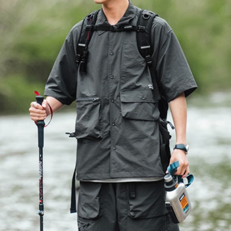 撥水加工マルチポケットボタン半袖シャツ setup対応 A18460