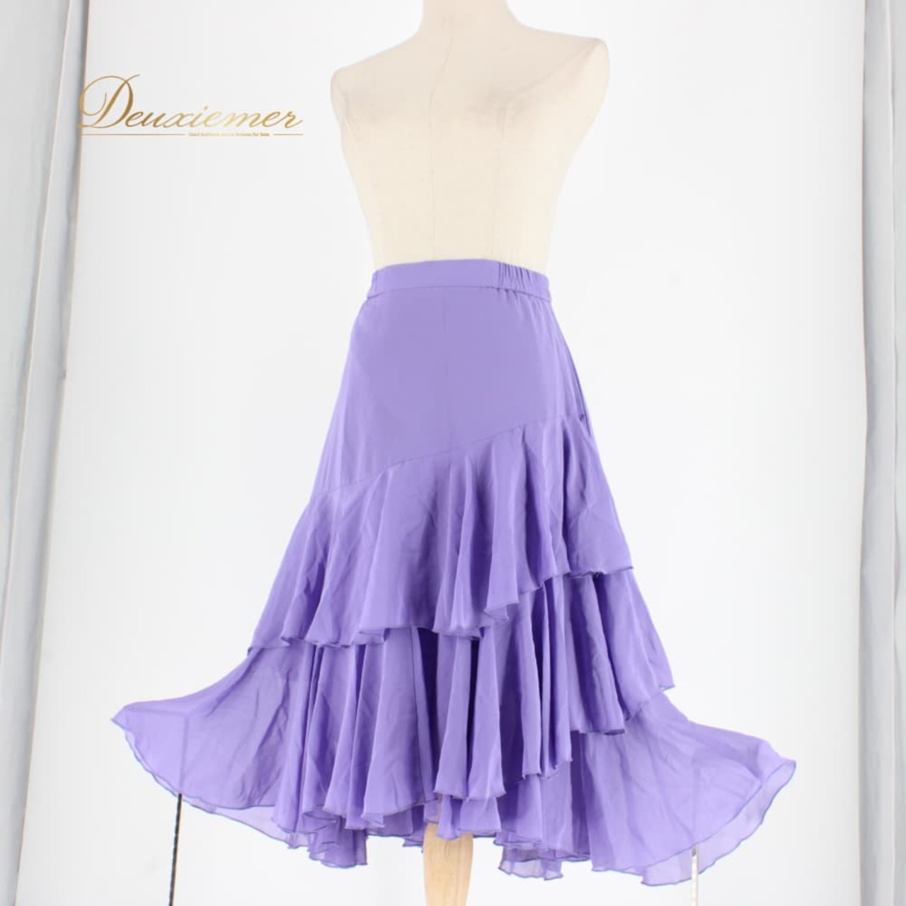 社交ダンス 衣装 Bright Proceed ブライトプロシード スカート レッスンウェア パープル系 紫 無地 シンプル フリル フォーマル フレアスカート ロング丈 ティアード くすみパープル 舞台映え 発表会 レッスン ダンス衣装 社交ダンススカート 練習用 フォーマルウェア ポリエステル 光沢風 薄紫 ヘムライン かわいい 上品 エレガント モダン 衣装部品 ラテン ワルツ スタンダード 9号対応 トルソー撮影用 レディス 婦人用 紫スカート