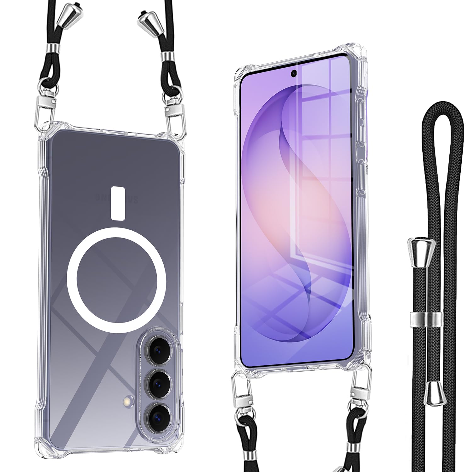 Galaxy S26 5G ケース Magsafe対応 マグネット搭載 for Samsung ギャラクシーS26 5G SC-51G / SCG36 ケース ショルダー ストラップ2枚付き 紐付き 首掛け 肩がけ 斜め掛け 長さ調整可能カバ-ストラップホール付き 耐衝撃 シリコン 柔軟 透明TPU 超軽量 極薄 滑り止め スマホケース 取り外し可能 落下防止 ワイヤレス充電対応 クリア