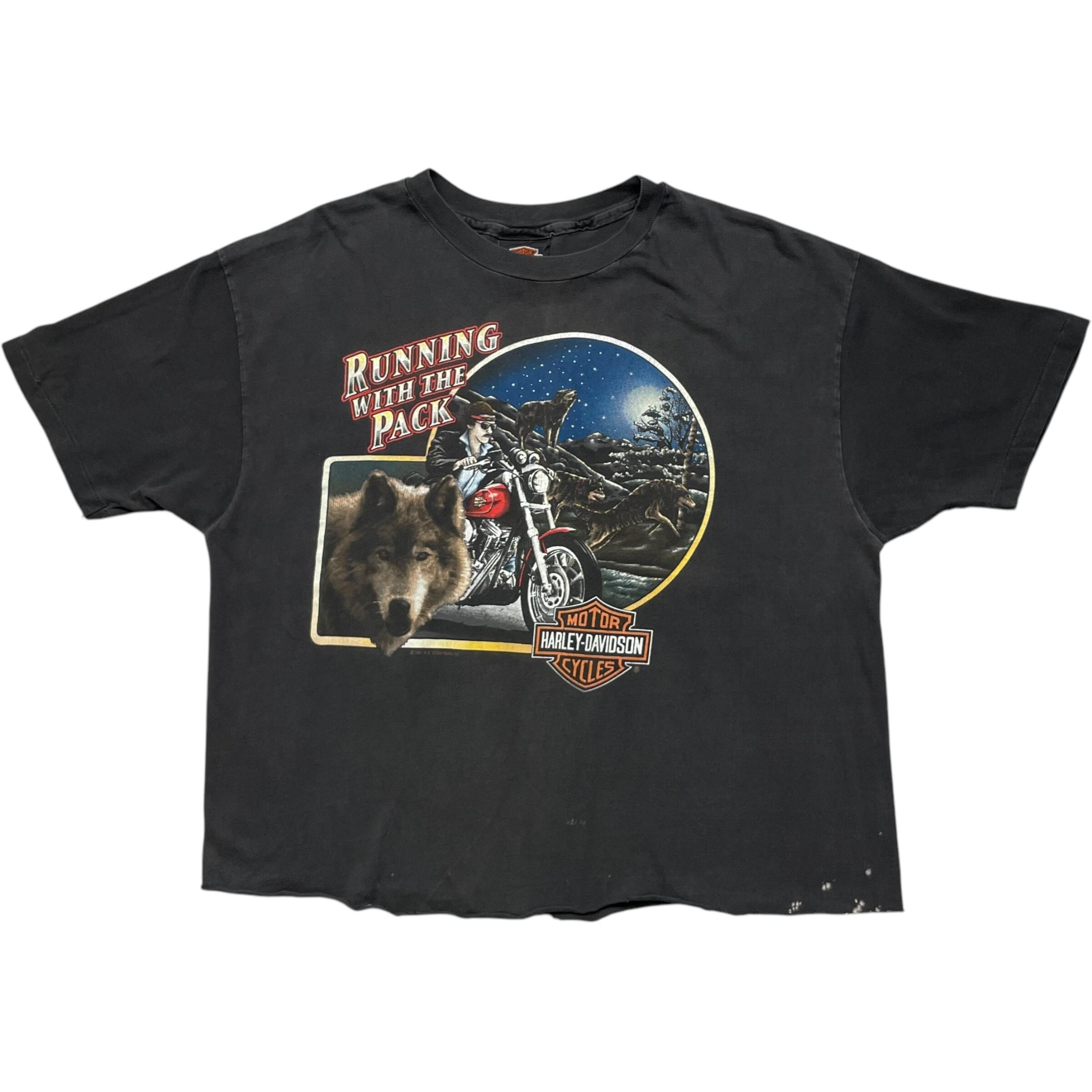 《XL》 Harley-Davidson ハーレーダビッドソン Hanes ヘインズ Tシャツカットオフ 両面プリント フェード ブラック 90年代 vintage no.6829