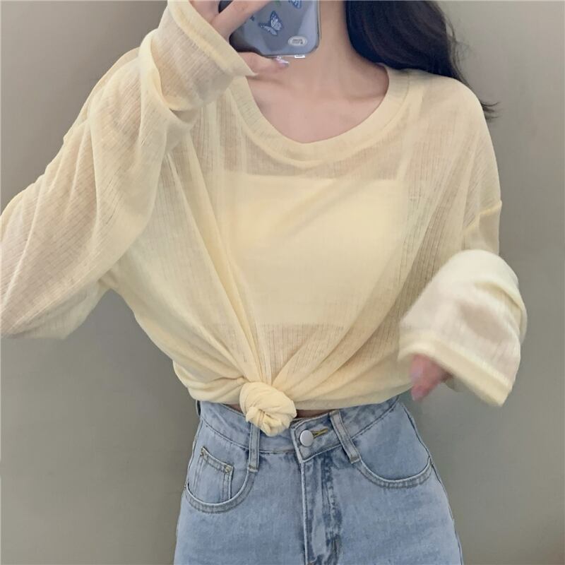 Tシャツ シャツ サマーソリッド カラールーズ薄手ブラウス カジュアルトップス ロング 夏物 ソリッドカラー クレセントシティ27223804751