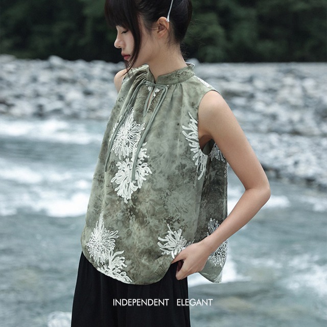 中華ゴシック キャミソール ダイダイ 刺繍 大青龍肆 夏服 20代 30代ファッション