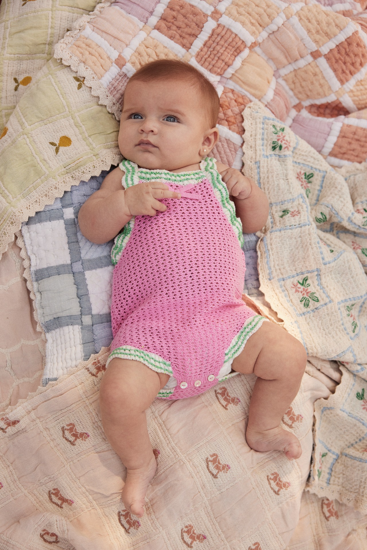 ＜BEBE ORGANIC＞ Mai Blanket パッチワーク ブランケット(Blue Patchwork) - 6