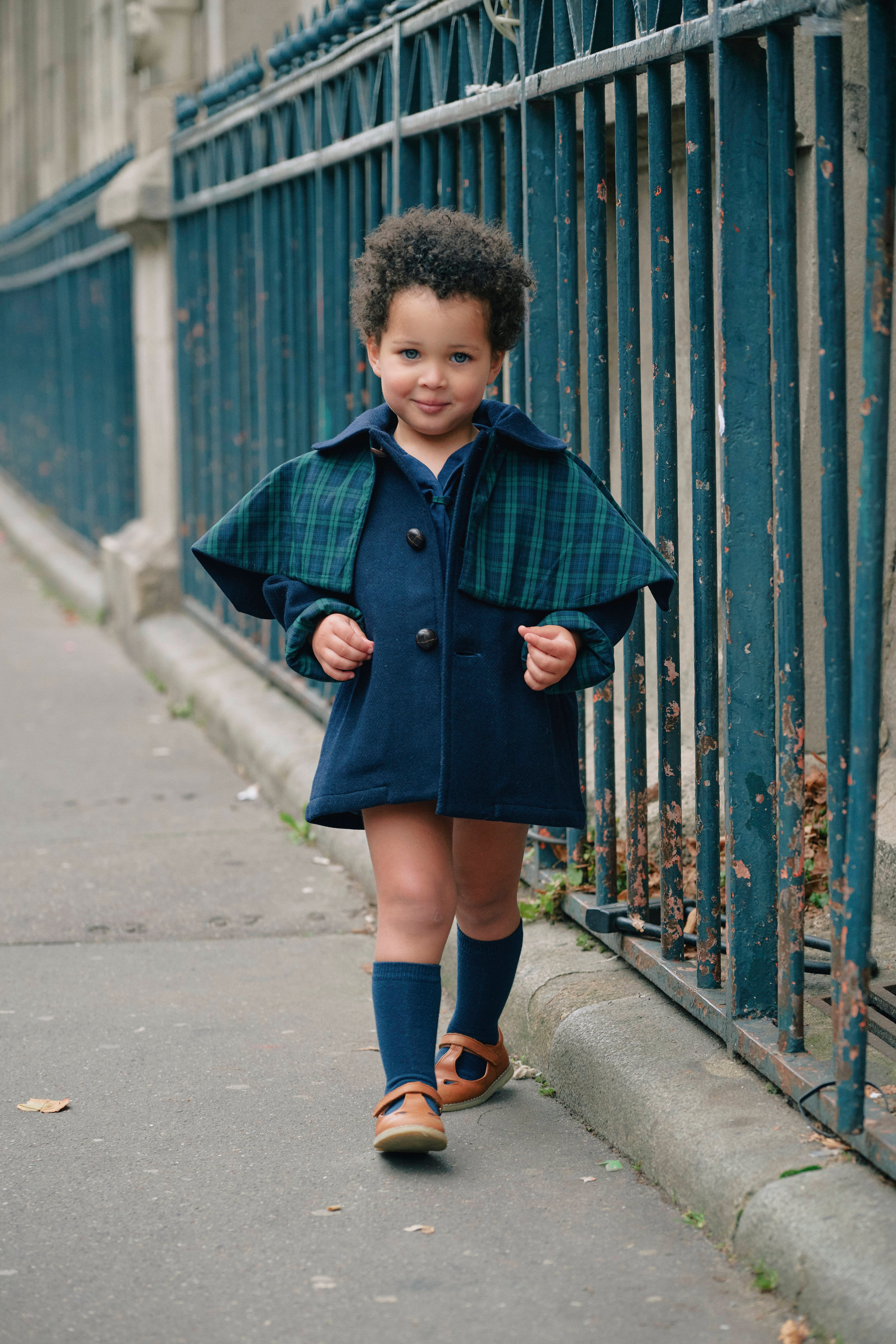 【予約/送料無料】18m-4y / Coat AMOVIBLE cape SHERLOCK- Blue mostly wool / Maison Marelle