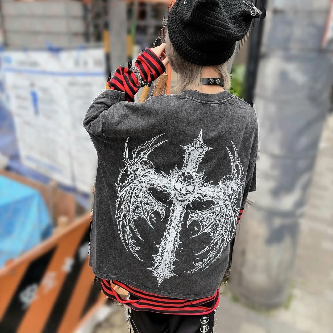 6/3 完売→再入荷！】新作☆Skull Girl ウォッシュTシャツ