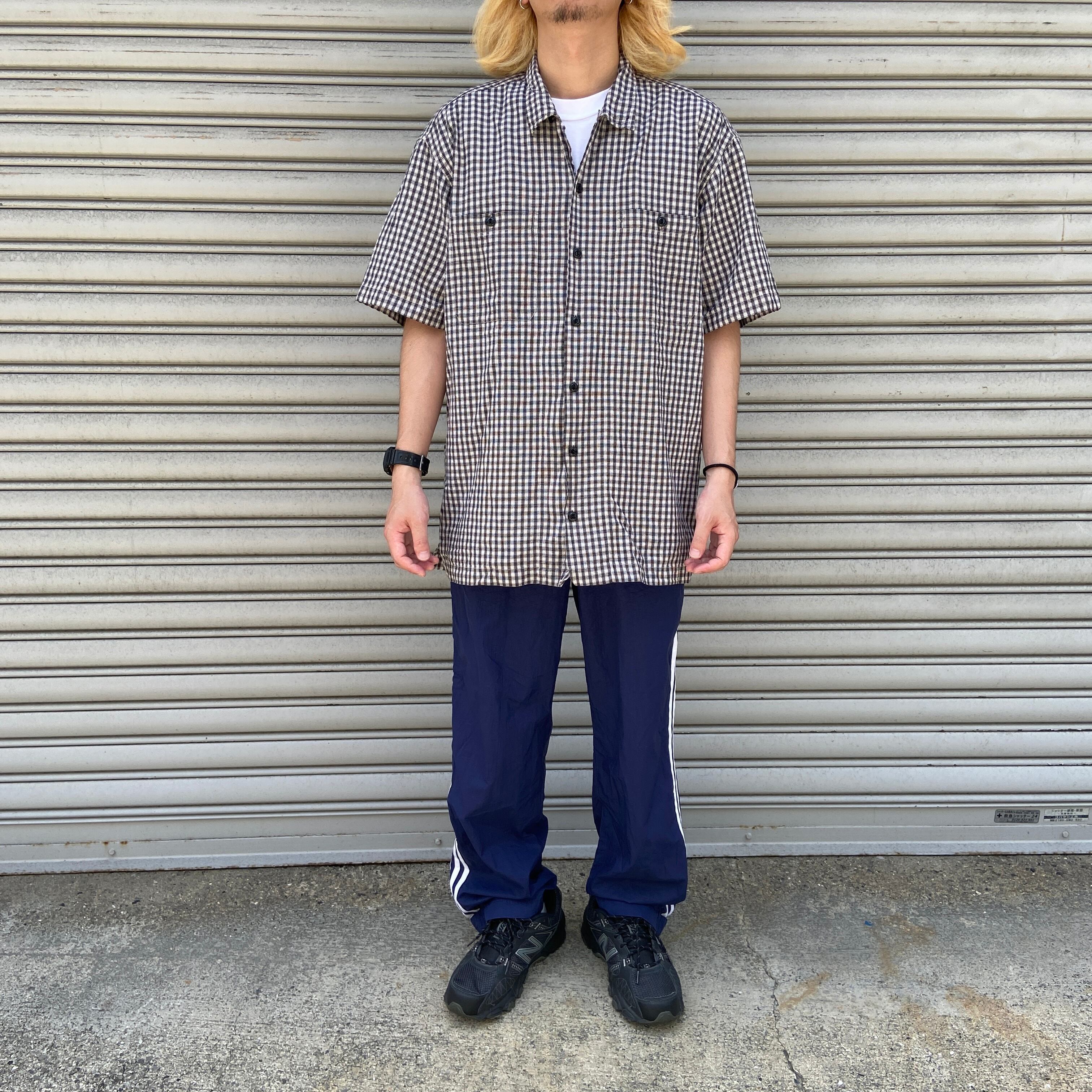 POLO JEANS チェック柄オープンカラーシャツ 半袖 開襟 ブラック L 