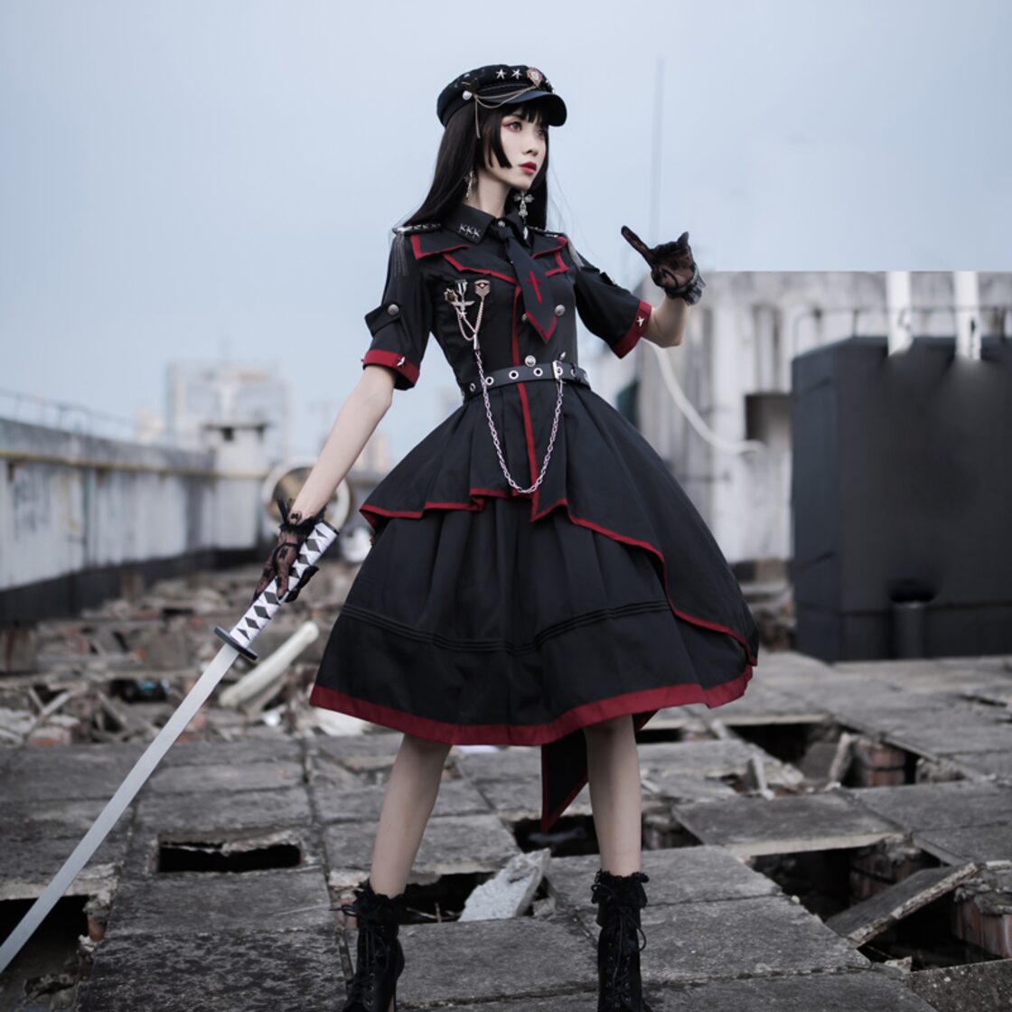 天使と悪魔 サブカル系 ロリータ ミリロリ 軍服 ワンピース 十字架 