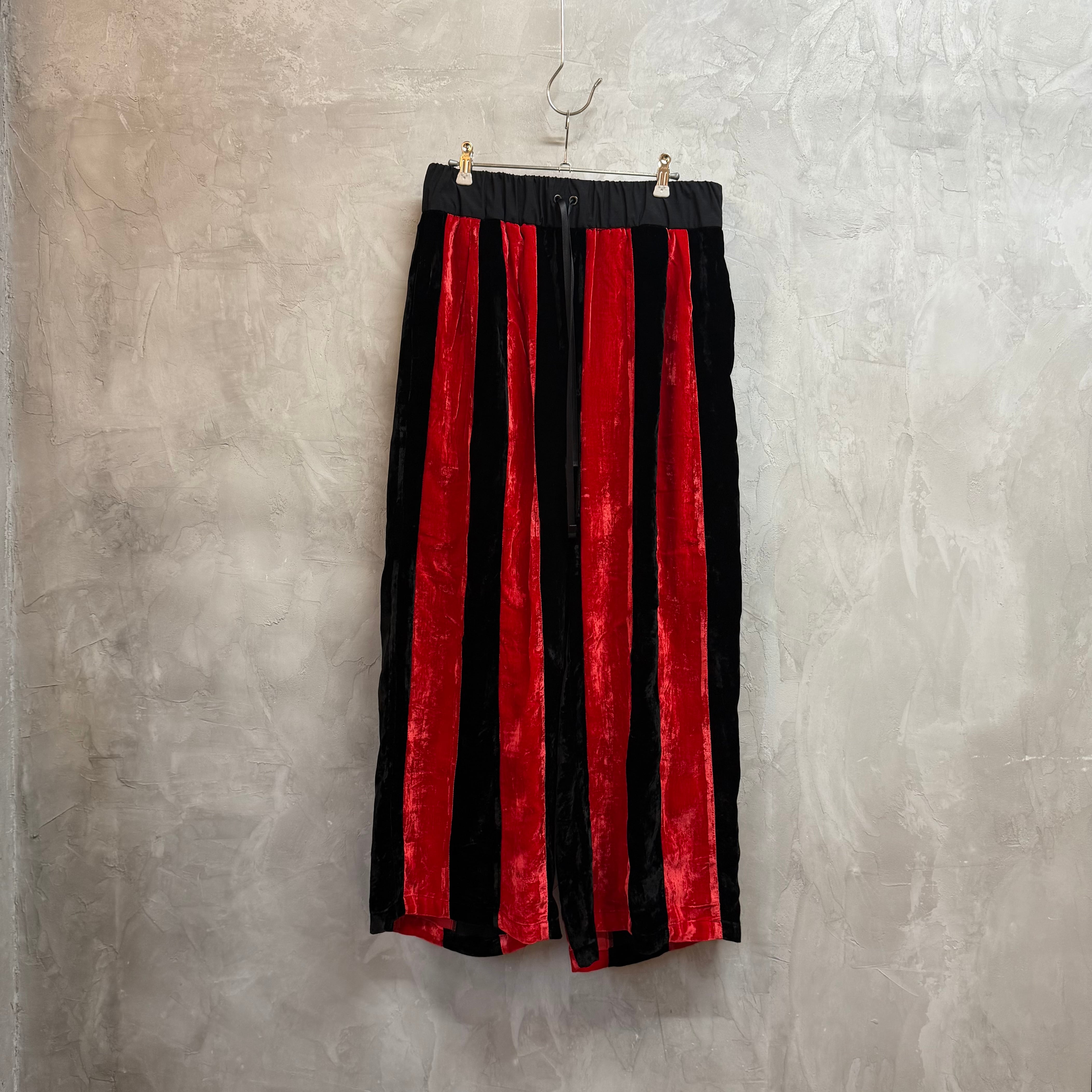 velours pants wide red×black