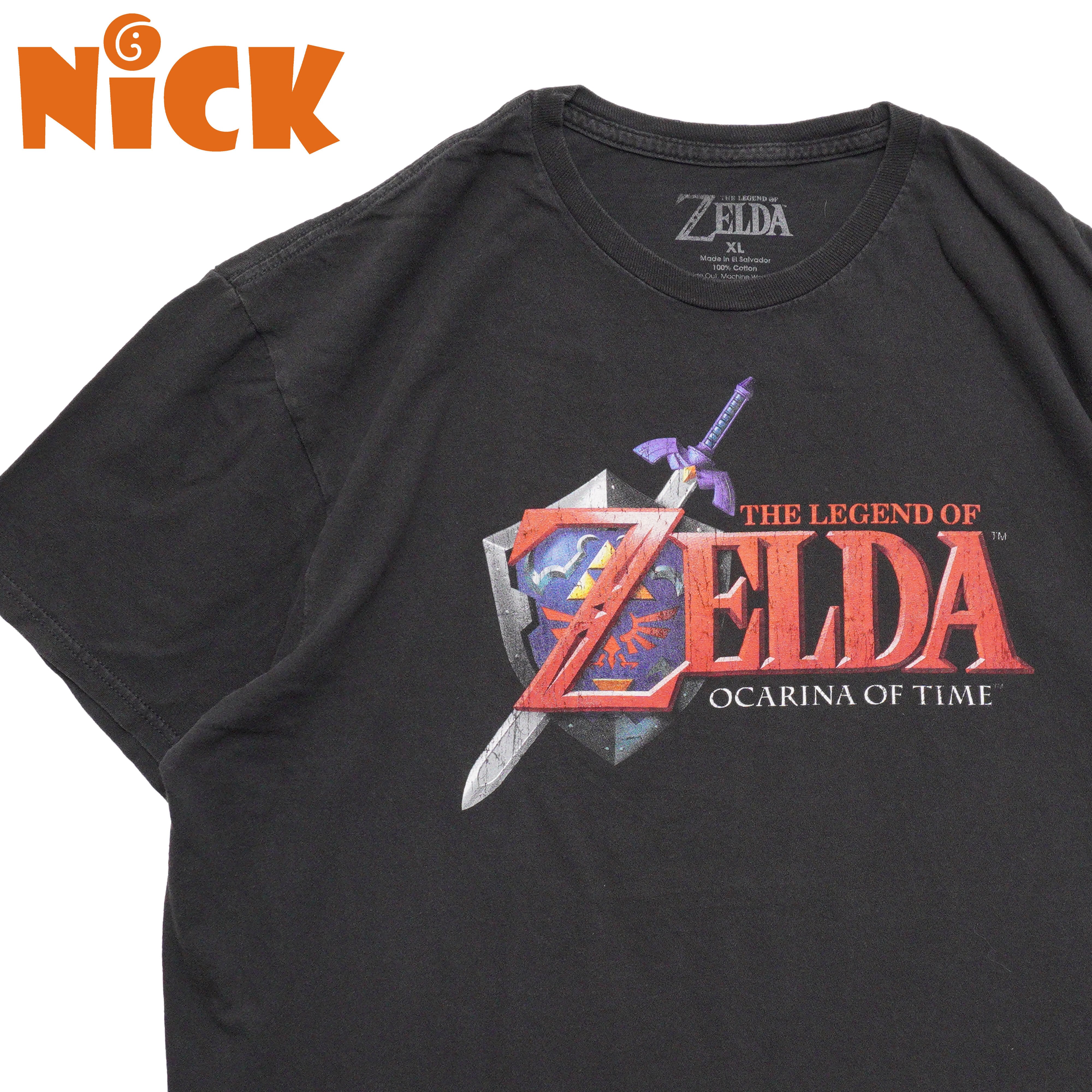 愛*た様 ゼルダの伝説 時のオカリナ　tシャツ xlサイズ ゼルダの伝説 時のオカリナ ブラック ロゴプリント 半袖Tシャツ ゲーム