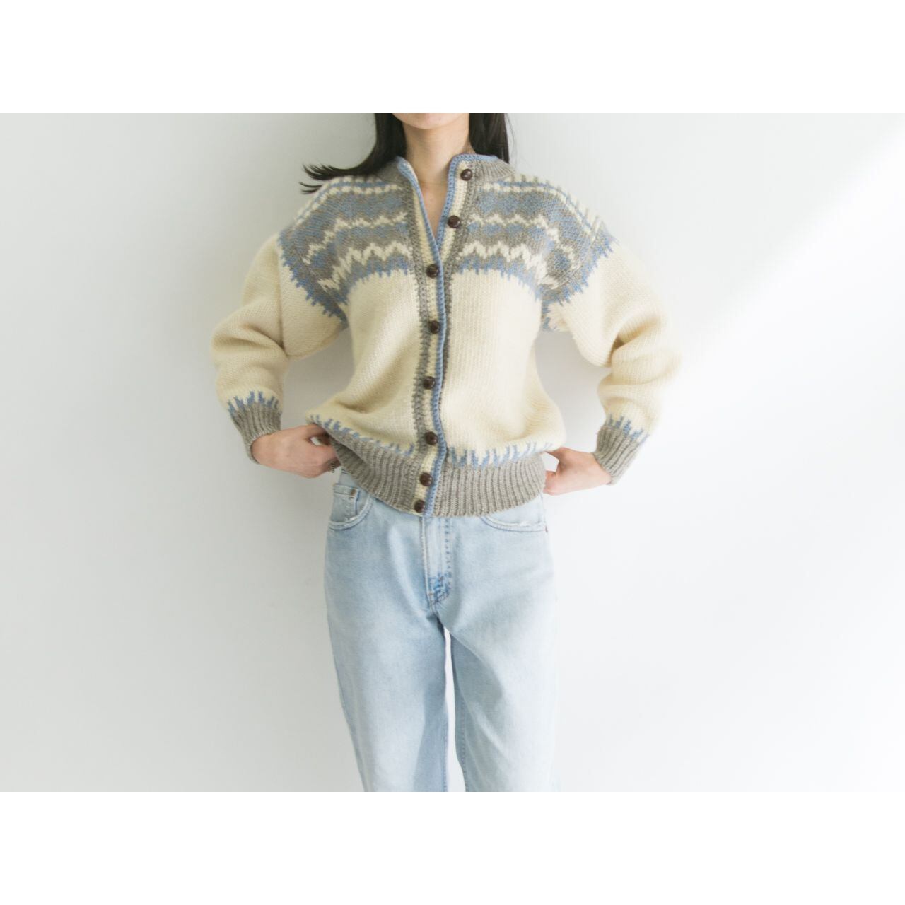 【Made in New Zealand】90's wool nordic cardigan（ニュージーランド製 ノルディックウールカーディガン セーター）2b