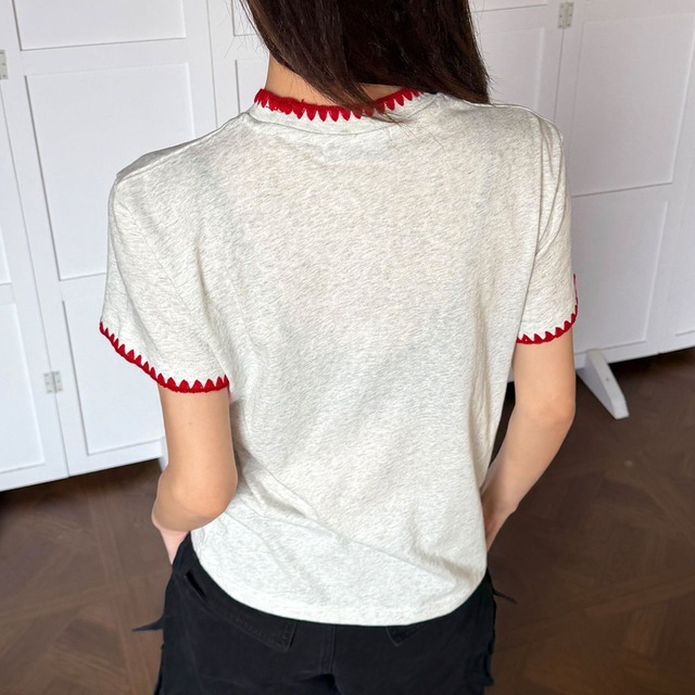 ドッググラフィックカラーステッチTシャツ 1col R02297