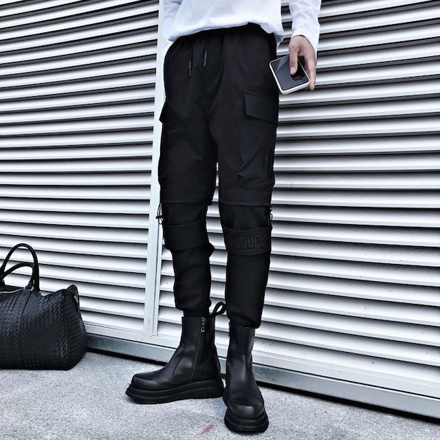 【Men】BLACK DRAWSTRING WAIST SLIM DESIGN CARGO PANTS 2colors Z-031