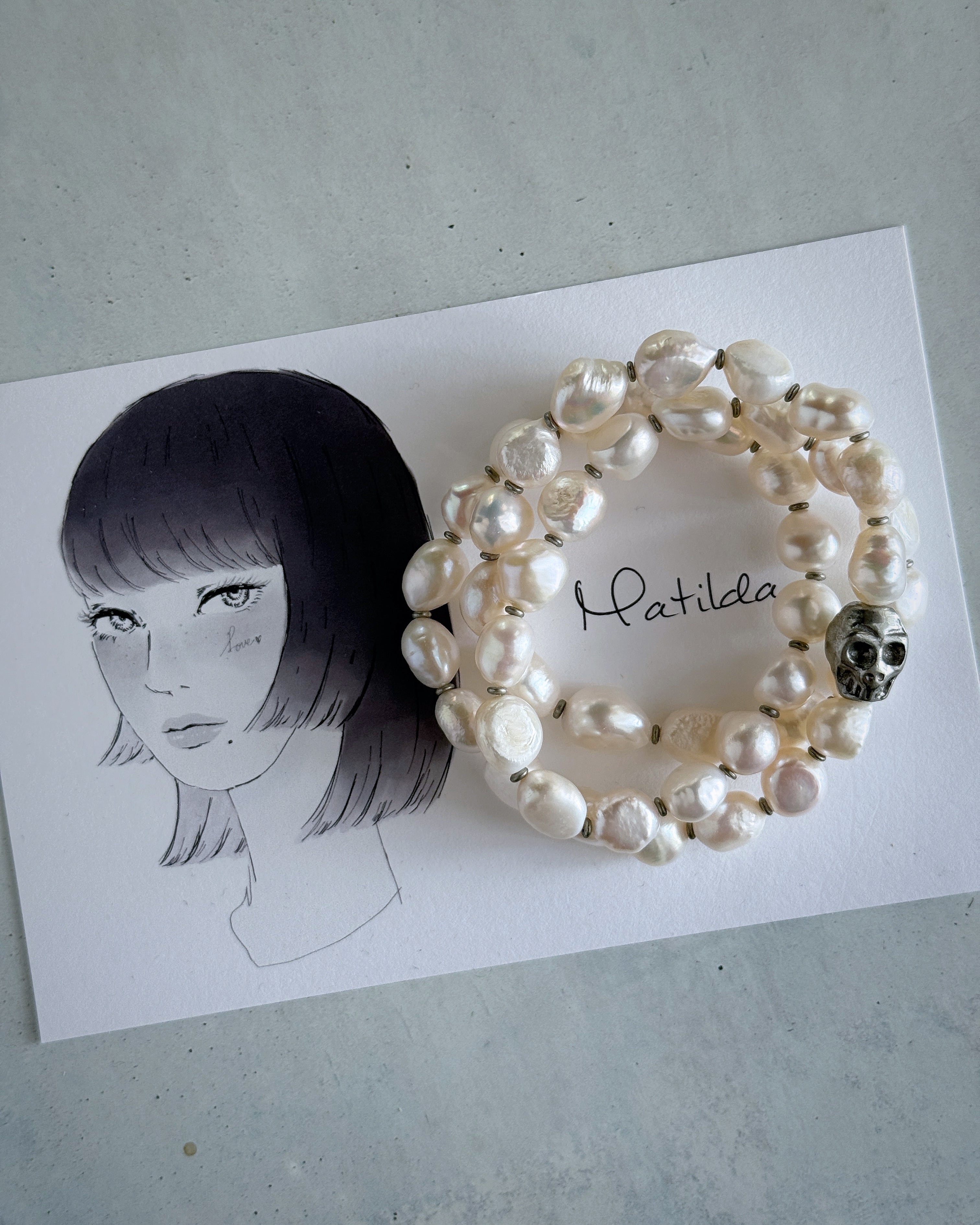 【再販】2way bracelet(淡水パール×スカル)