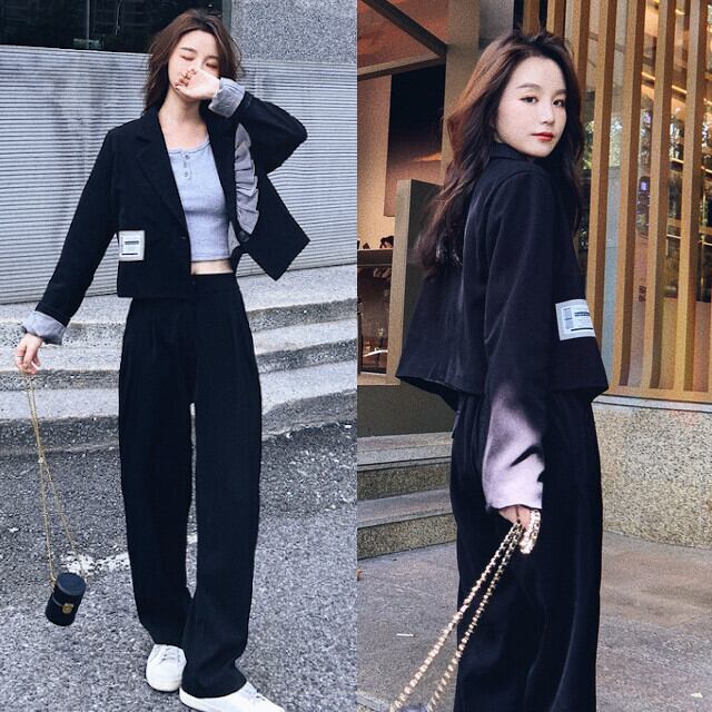 セットアップ スーツ 2ピース 2点セット ジャケット ショート丈 ワイドパンツ レディース おしゃれ フリル S/M/L/XL