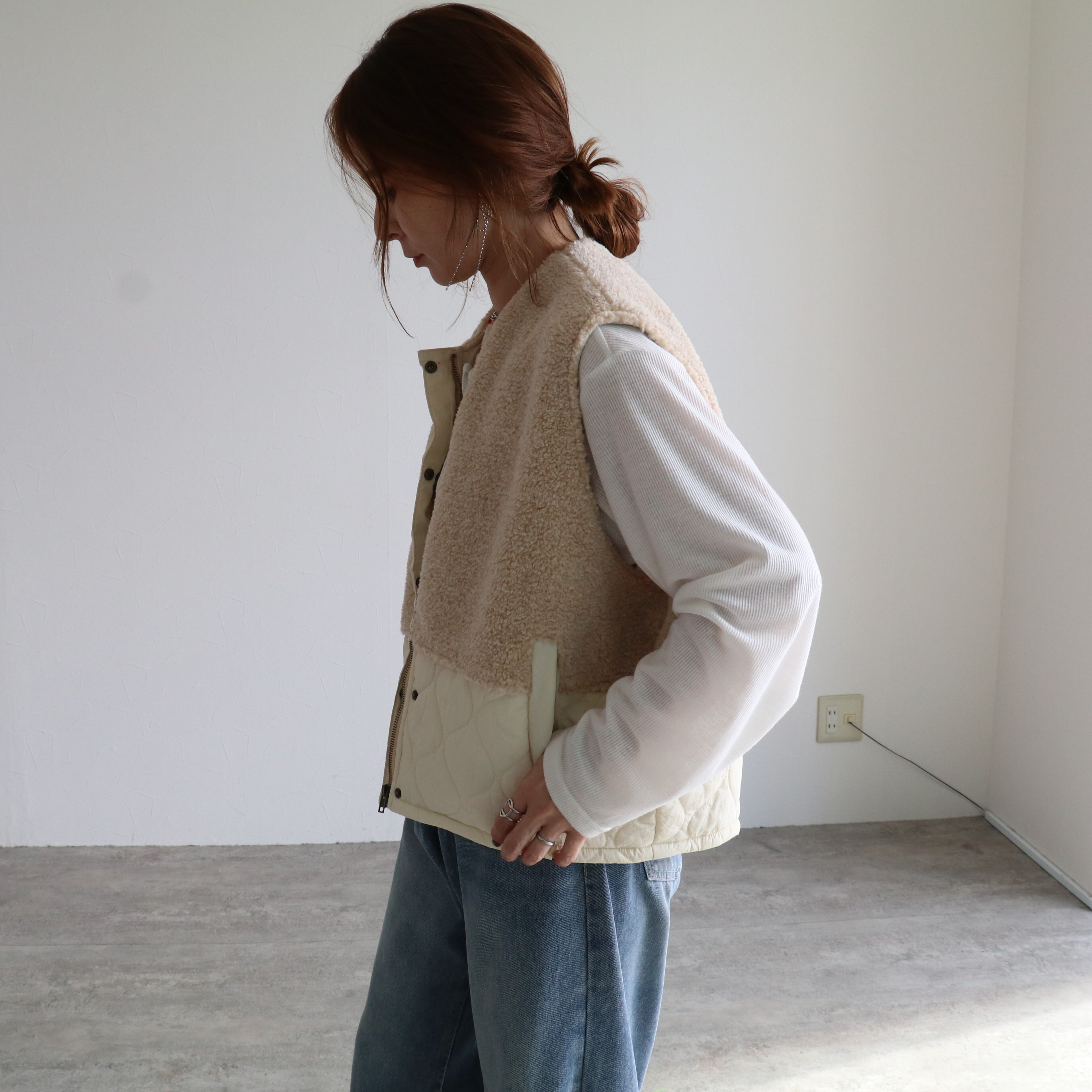 ボア×キルティングエッグベスト【an-D251419L-z】宅配便送料無料/宅配