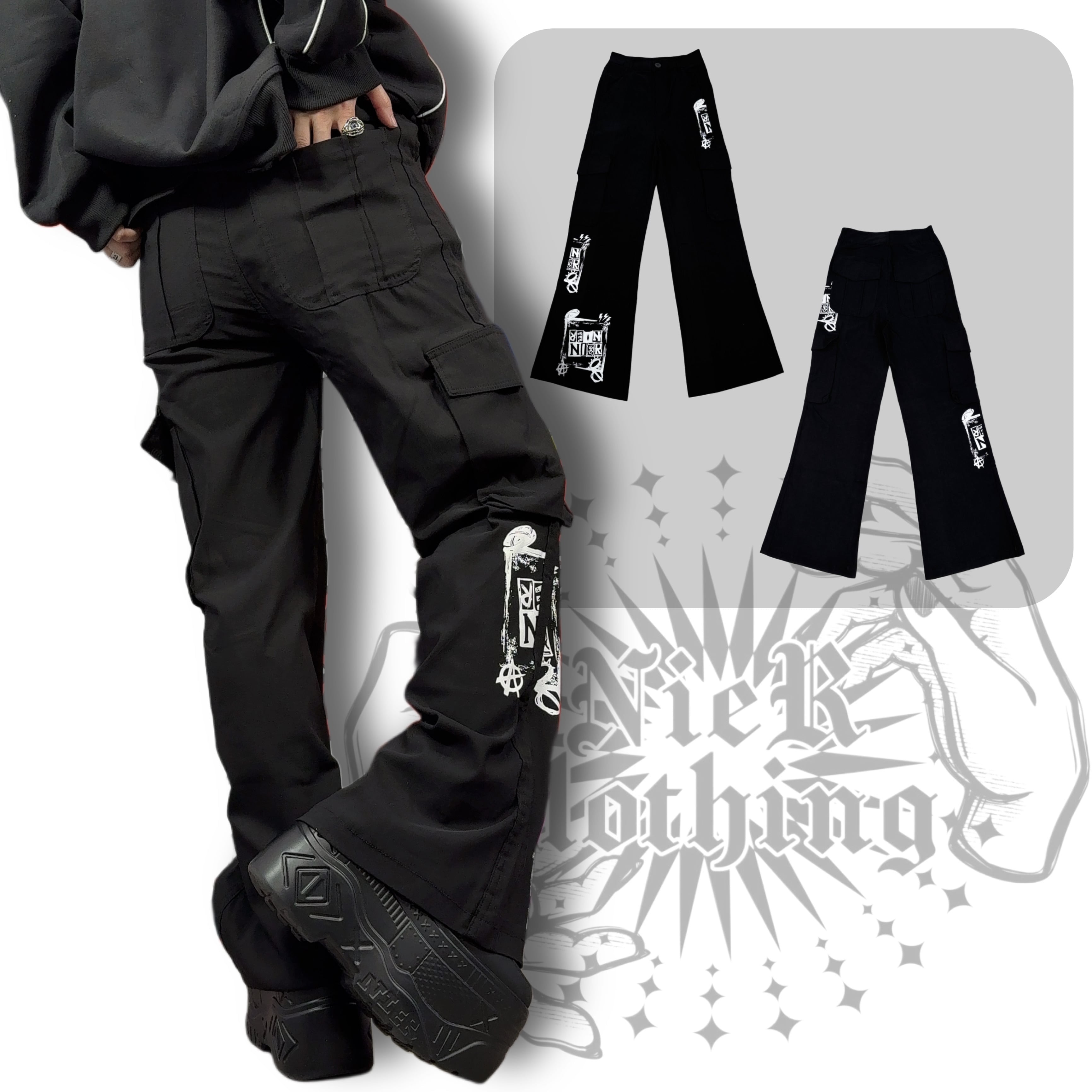 NIER ブラックワークパンツ　新品 6POCKET BLACK CARGO PANTS【LOGO GRAPHIC】 | NIER CLOTHING